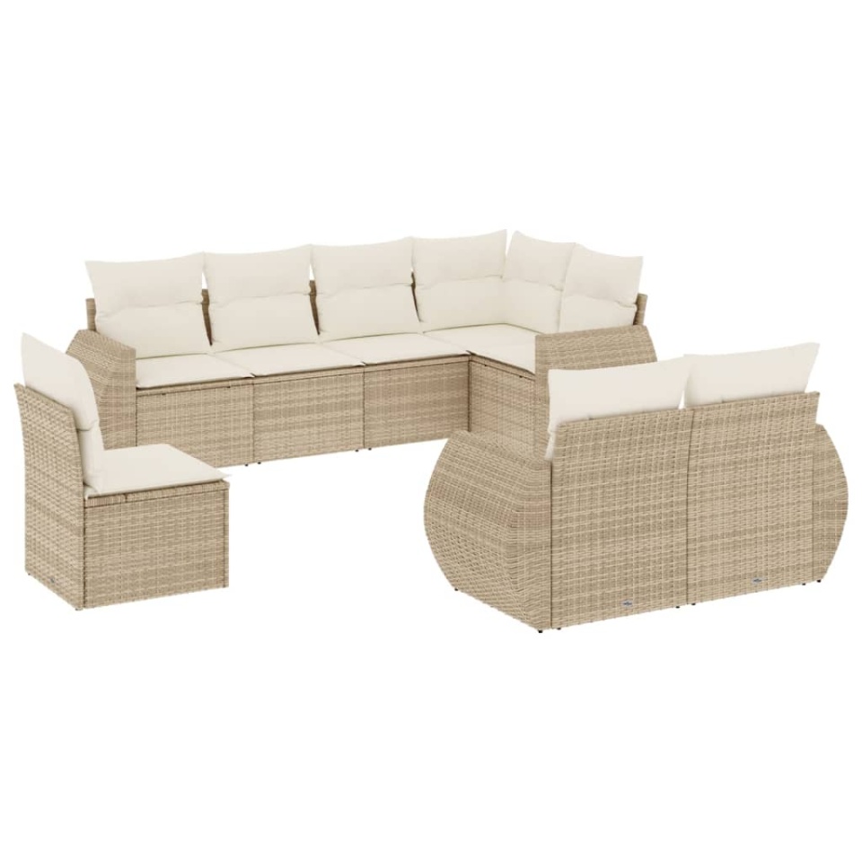 Set canapele de grădină, 8 piese, cu perne, bej, poliratan - 1 | YEO