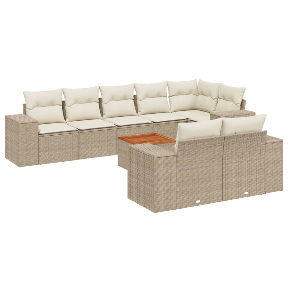 Set canapele de grădină, 9 piese, cu perne, bej, poliratan - 1 | YEO