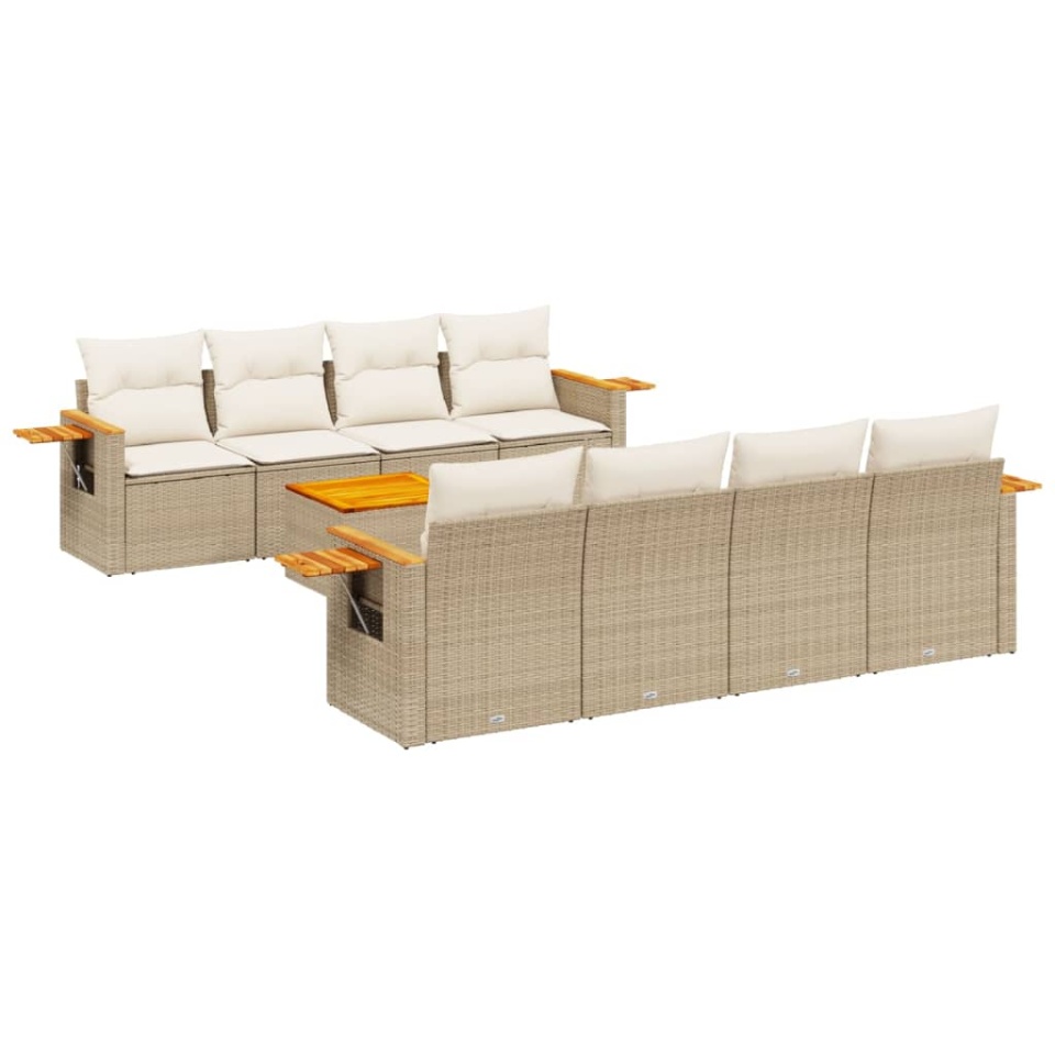 Set canapele de grădină, 9 piese, cu perne, bej, poliratan - 1 | YEO