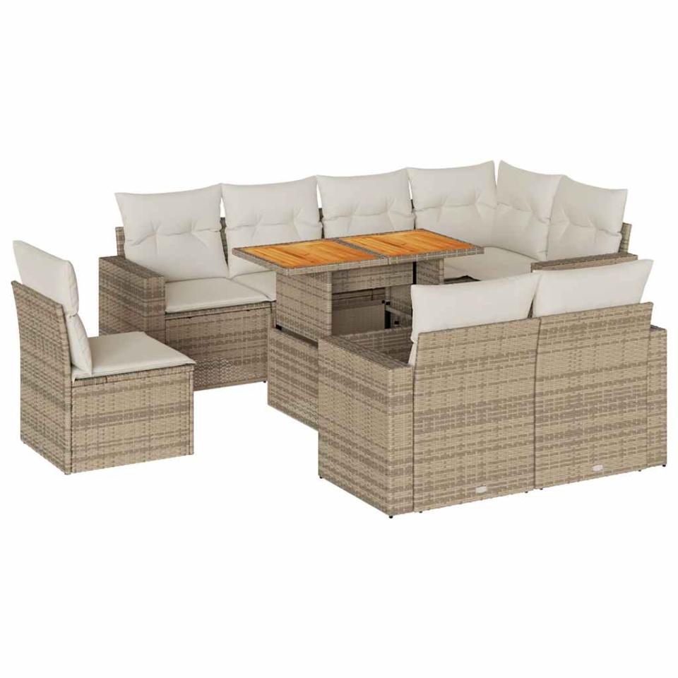 Set canapele de grădină, 9 piese, cu perne, bej, poliratan - 1 | YEO