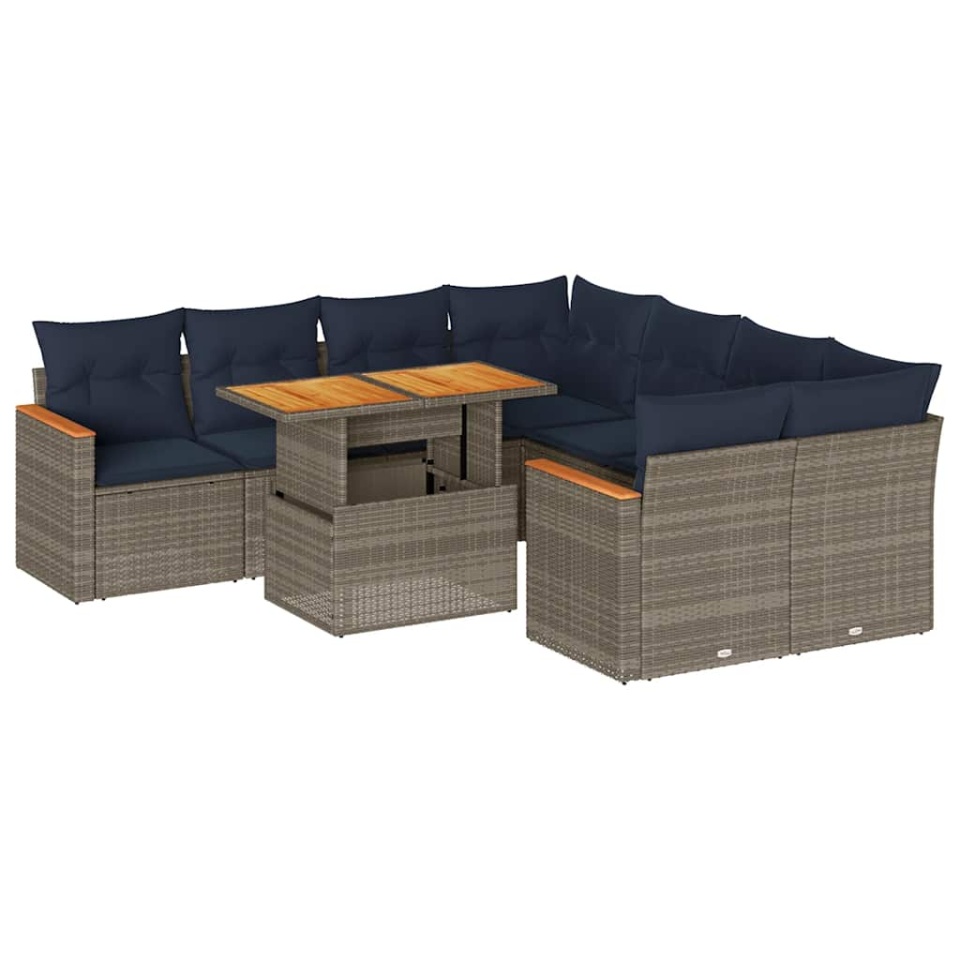 Set canapele de grădină, 9 piese, cu perne, gri, poliratan - 1 | YEO