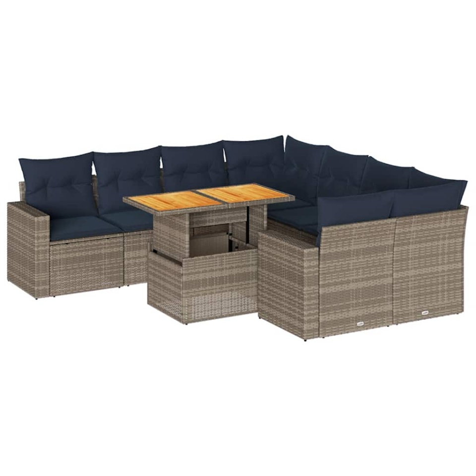 Set canapele de grădină, 9 piese, cu perne, gri, poliratan - 1 | YEO