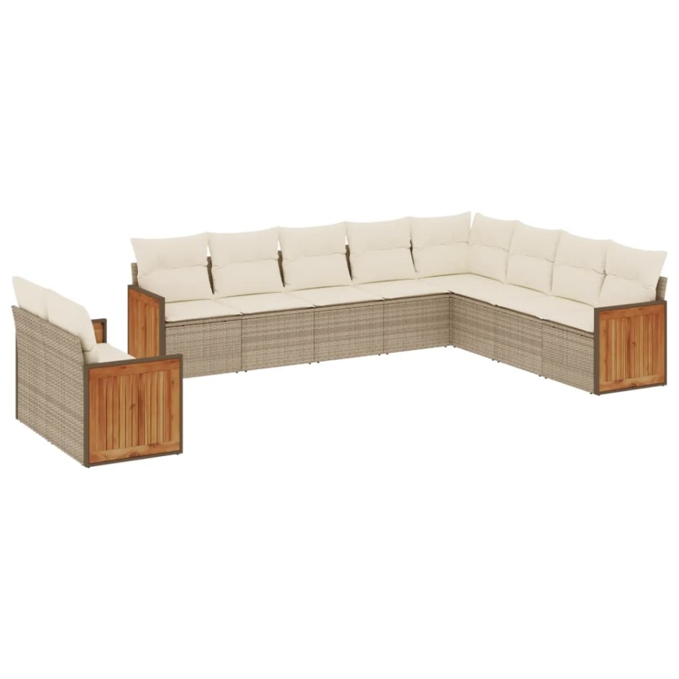 Set canapele de grădină cu perne, 10 piese, bej, poliratan - 1 | YEO