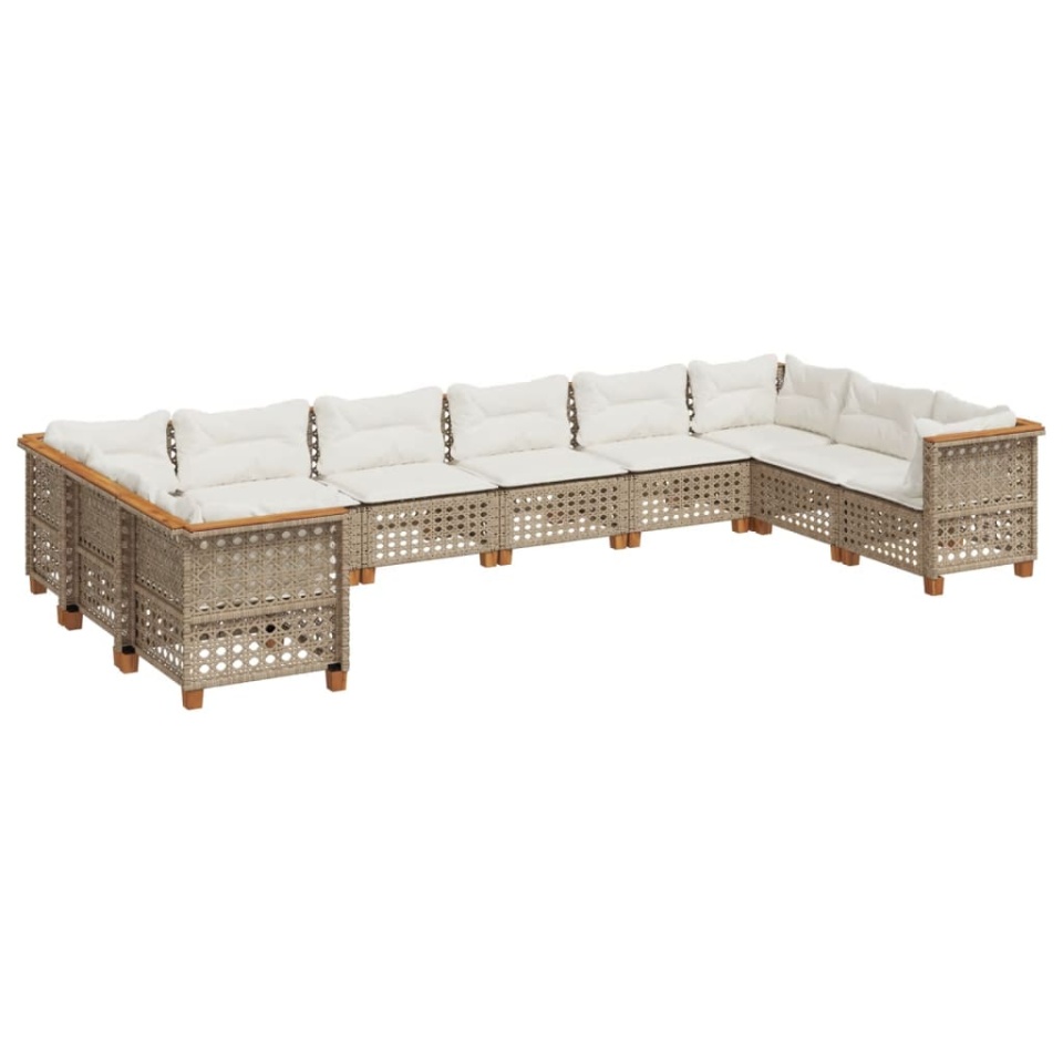 Set canapele de grădină cu perne, 10 piese, bej, poliratan - 1 | YEO