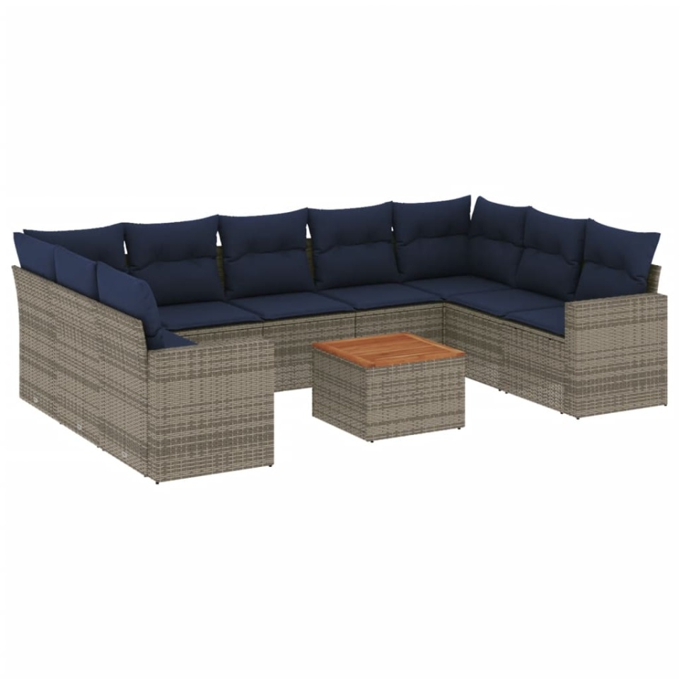 Set canapele de grădină cu perne, 10 piese, gri, poliratan - 1 | YEO