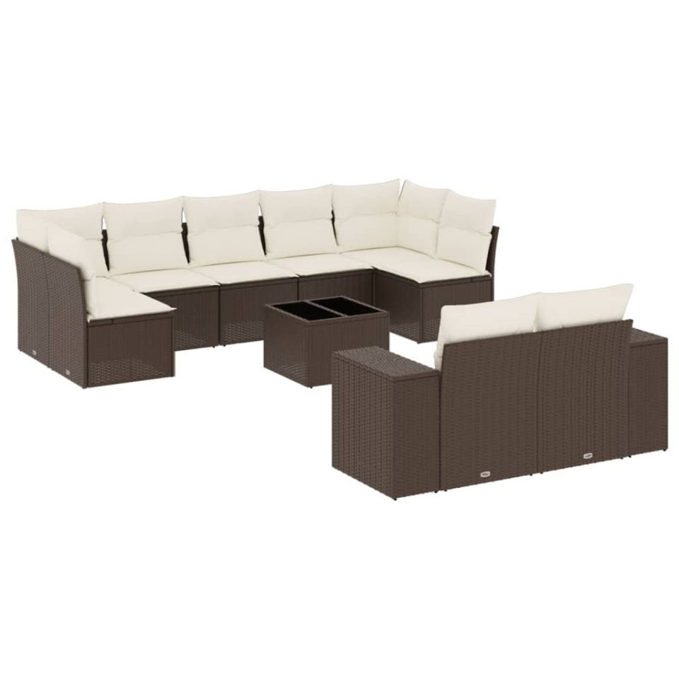 Set canapele de grădină cu perne, 10 piese, maro, poliratan - 1 | YEO