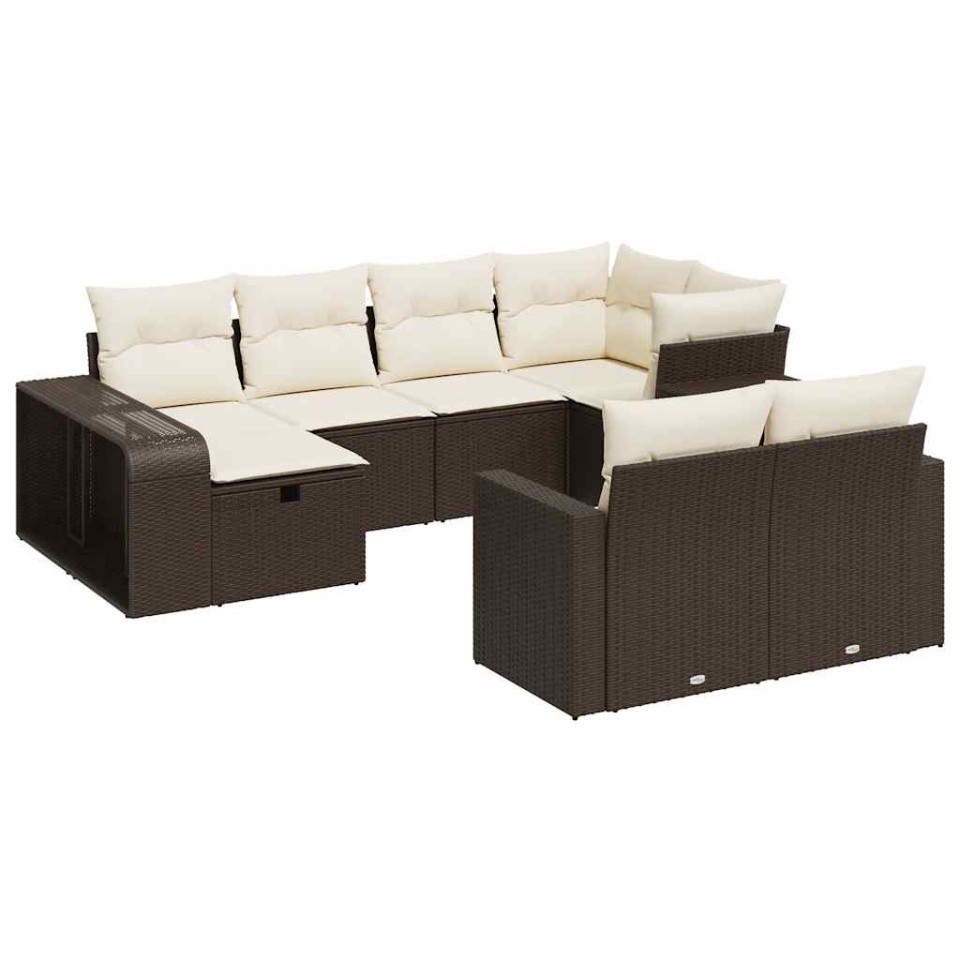 Set canapele de grădină cu perne, 10 piese, maro, poliratan - 1 | YEO