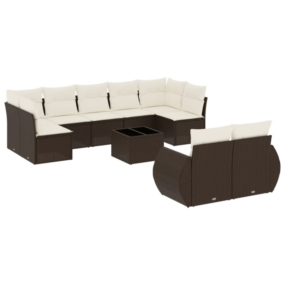 Set canapele de grădină cu perne, 10 piese, maro, poliratan - 1 | YEO