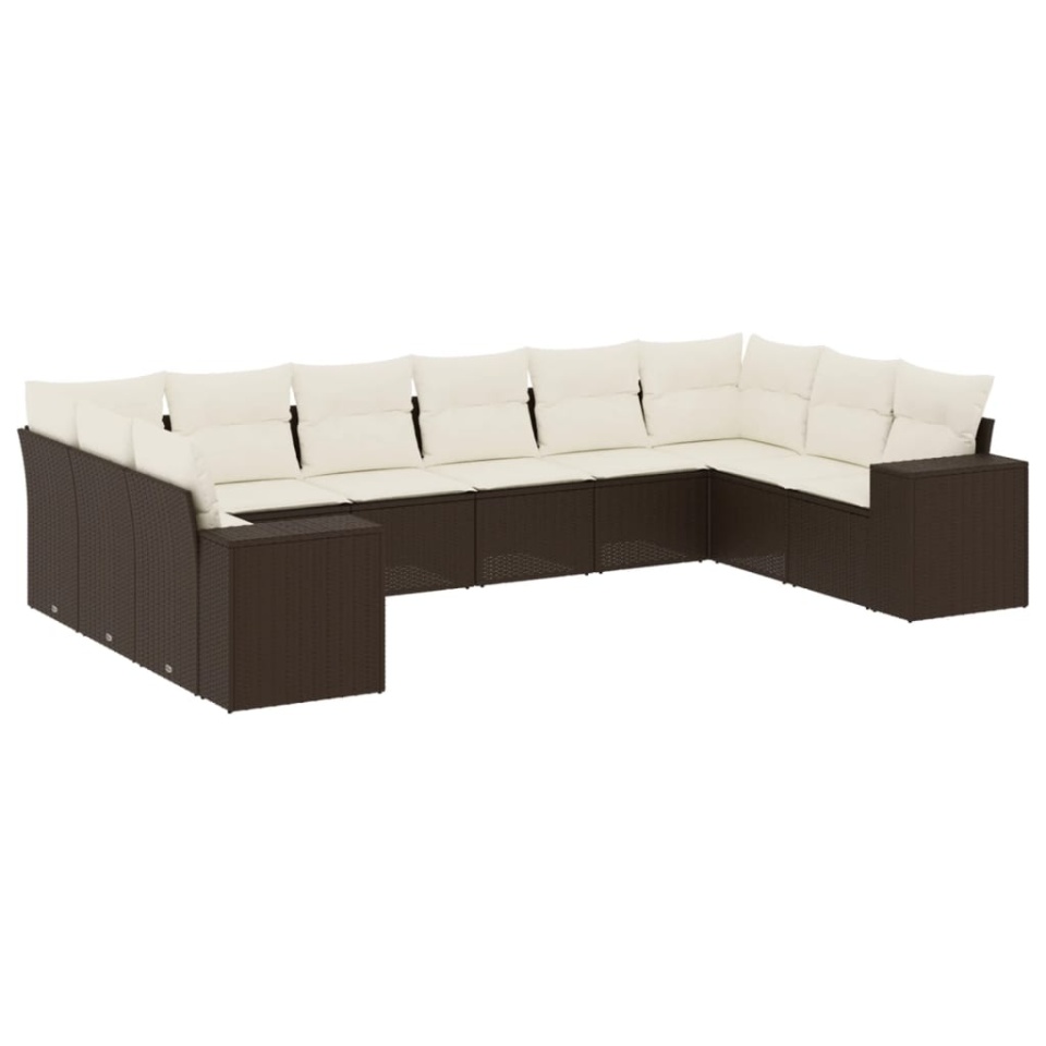 Set canapele de grădină cu perne, 10 piese, maro, poliratan - 1 | YEO