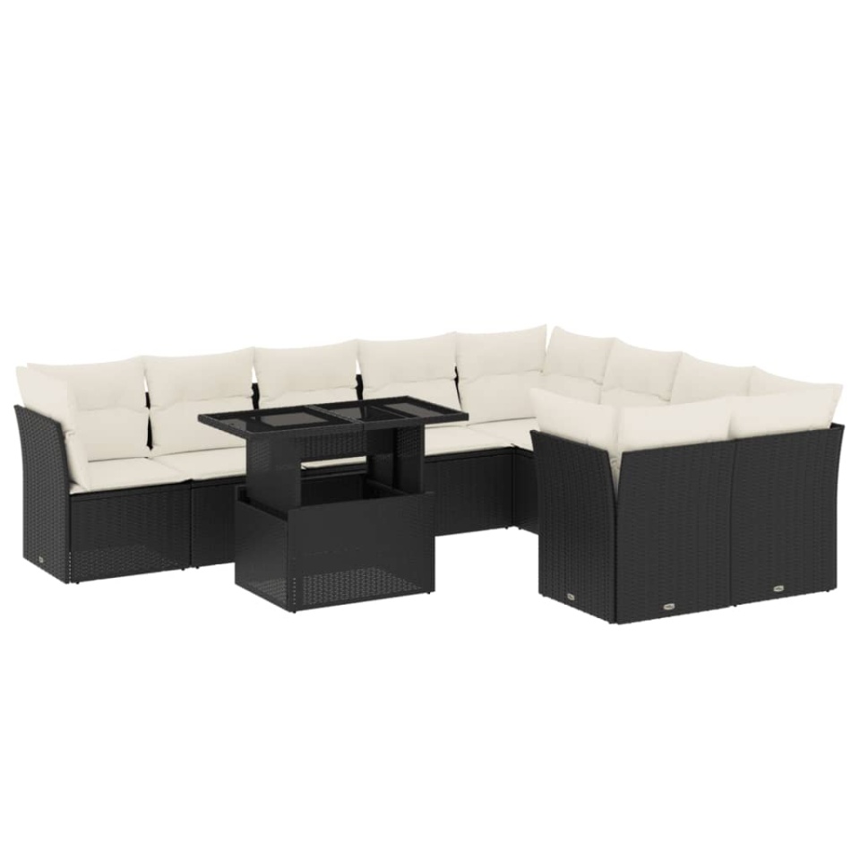 Set canapele de grădină cu perne, 10 piese, negru, poliratan - 2 | YEO