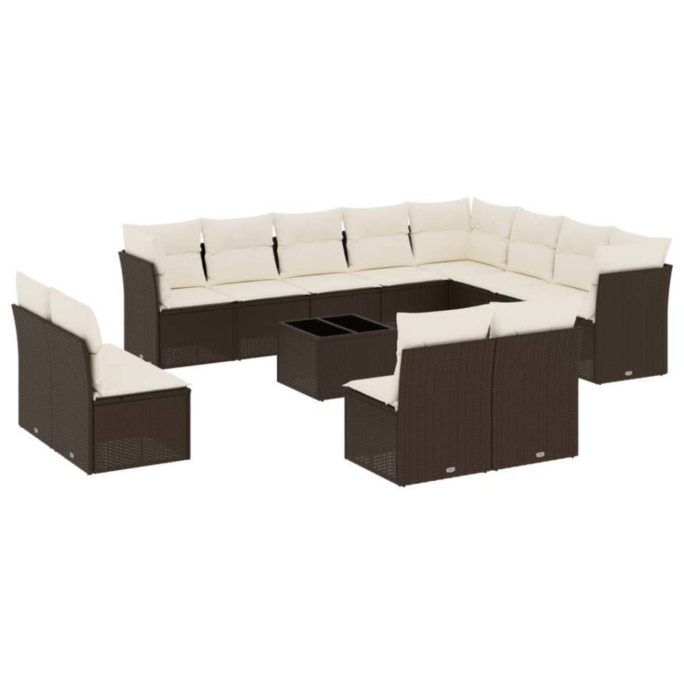 Set canapele de grădină cu perne, 13 piese, maro, poliratan - 1 | YEO