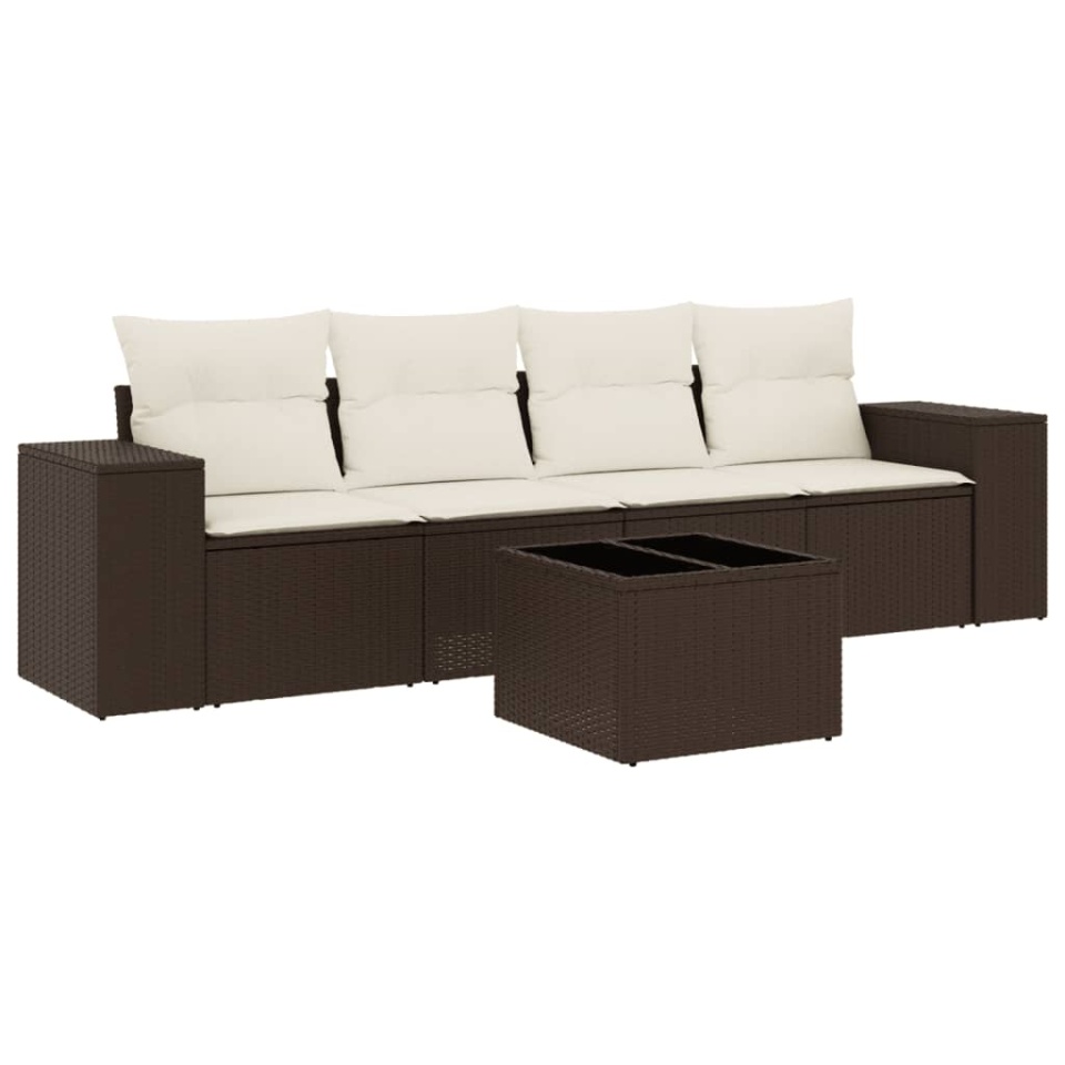 Set canapele de grădină cu perne, 5 piese, maro, poliratan - 1 | YEO