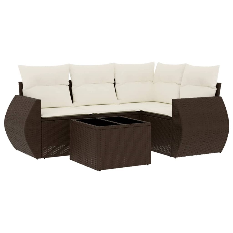 Set canapele de grădină cu perne, 5 piese, maro, poliratan - 1 | YEO