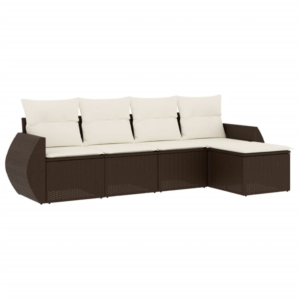 Set canapele de grădină cu perne, 5 piese, maro, poliratan - 1 | YEO