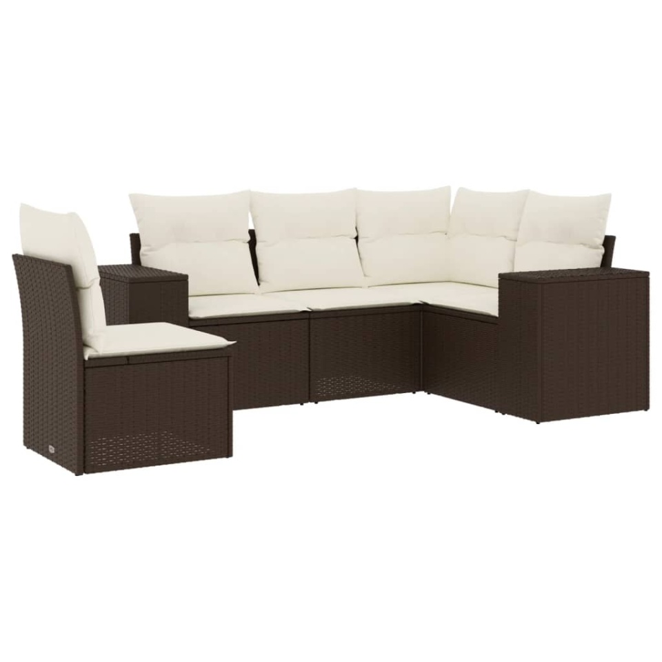 Set canapele de grădină cu perne, 5 piese, maro, poliratan - 1 | YEO