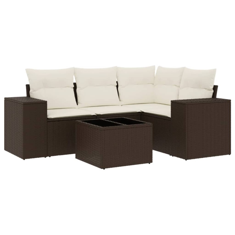 Set canapele de grădină cu perne, 5 piese, maro, poliratan - 1 | YEO