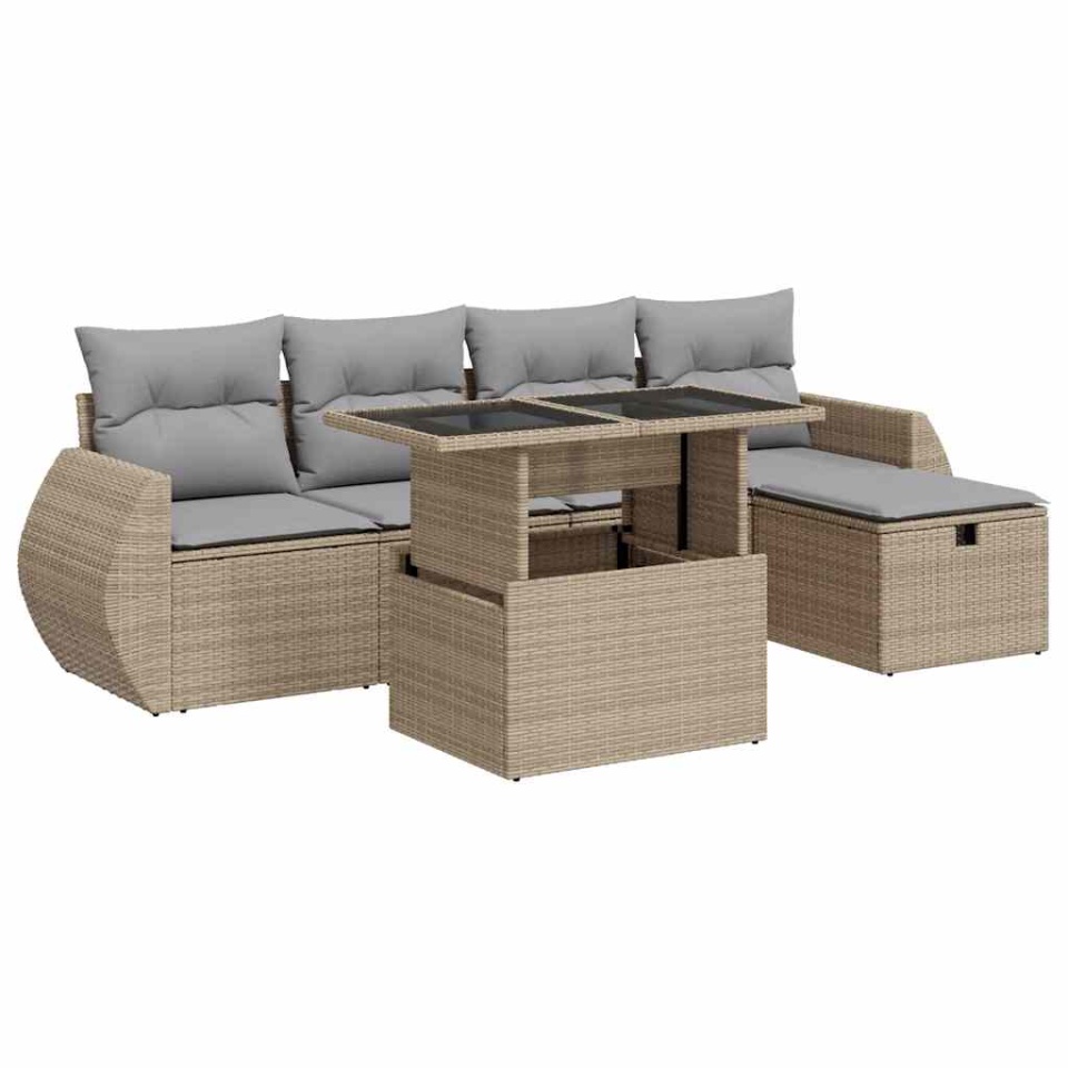 Set canapele de grădină cu perne, 6 piese, bej, poliratan - 1 | YEO