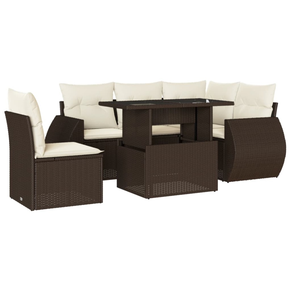 Set canapele de grădină cu perne, 6 piese, maro, poliratan - 1 | YEO