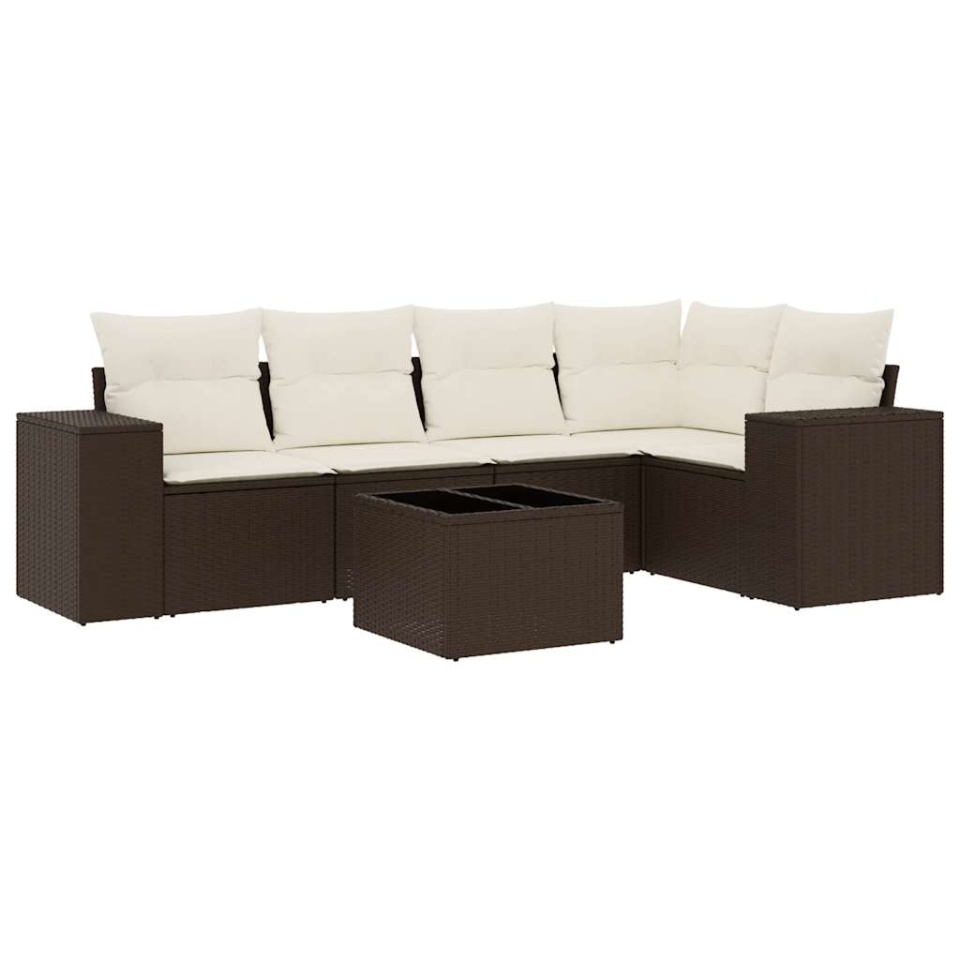 Set canapele de grădină cu perne, 6 piese, maro, poliratan - 1 | YEO