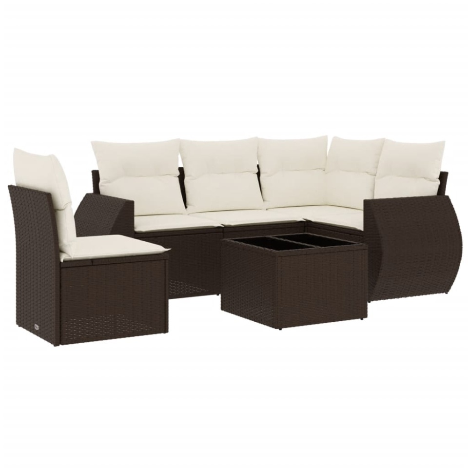 Set canapele de grădină cu perne, 6 piese, maro, poliratan - 1 | YEO