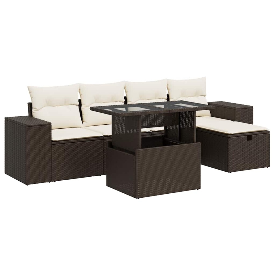Set canapele de grădină cu perne, 6 piese, maro, poliratan - 1 | YEO