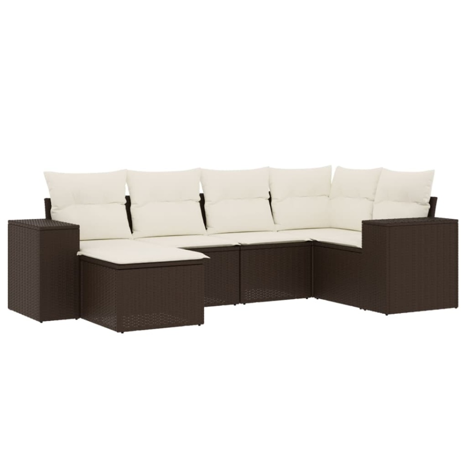 Set canapele de grădină cu perne, 6 piese, maro, poliratan - 1 | YEO