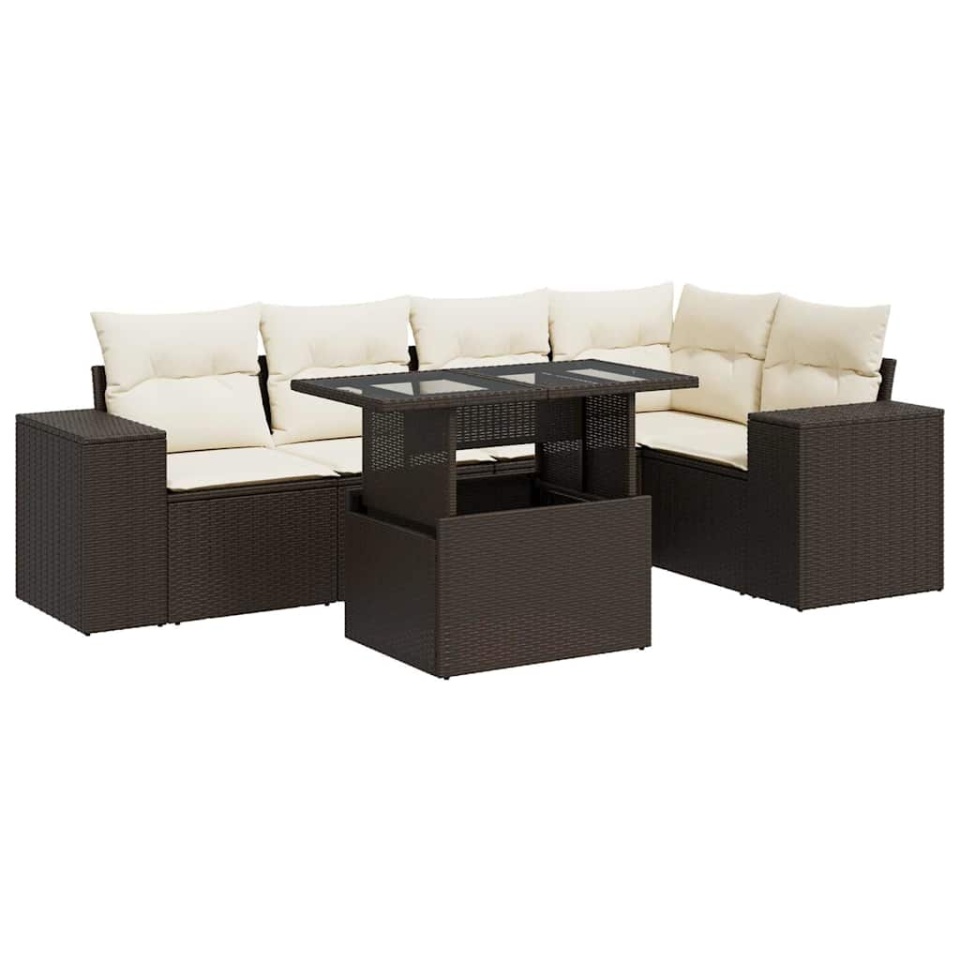 Set canapele de grădină cu perne, 6 piese, maro, poliratan - 1 | YEO