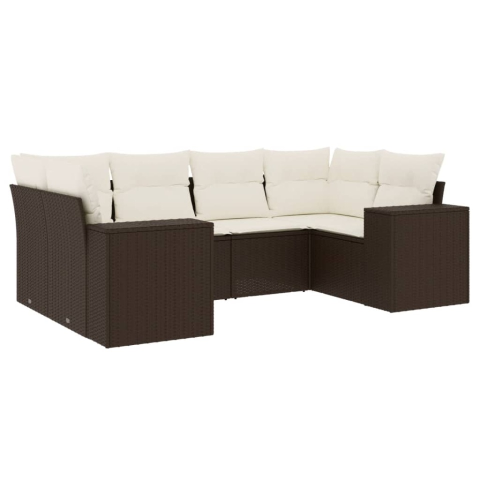 Set canapele de grădină cu perne, 6 piese, maro, poliratan - 1 | YEO