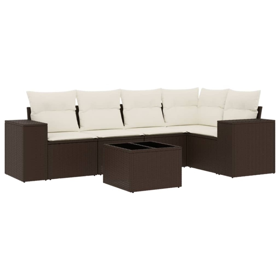 Set canapele de grădină cu perne, 6 piese, maro, poliratan - 1 | YEO