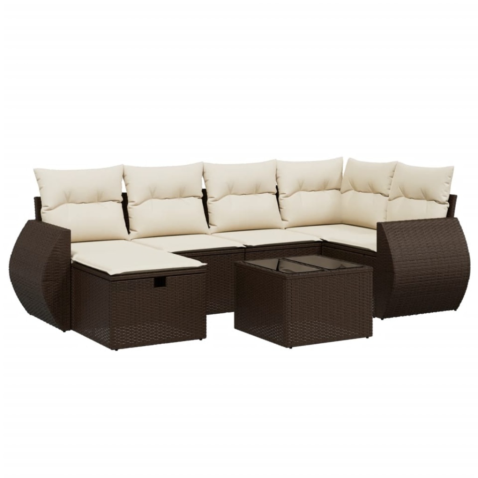 Set canapele de grădină cu perne, 7 piese, maro, poliratan - 1 | YEO