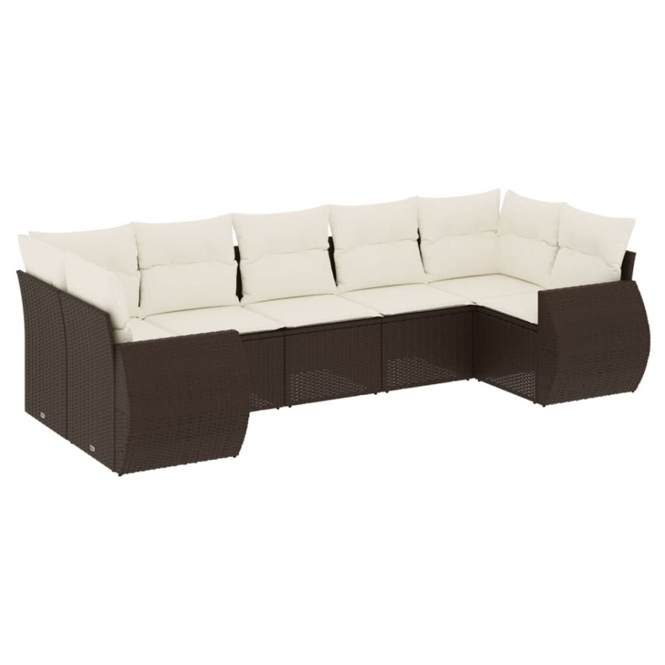 Set canapele de grădină cu perne, 7 piese, maro, poliratan - 1 | YEO
