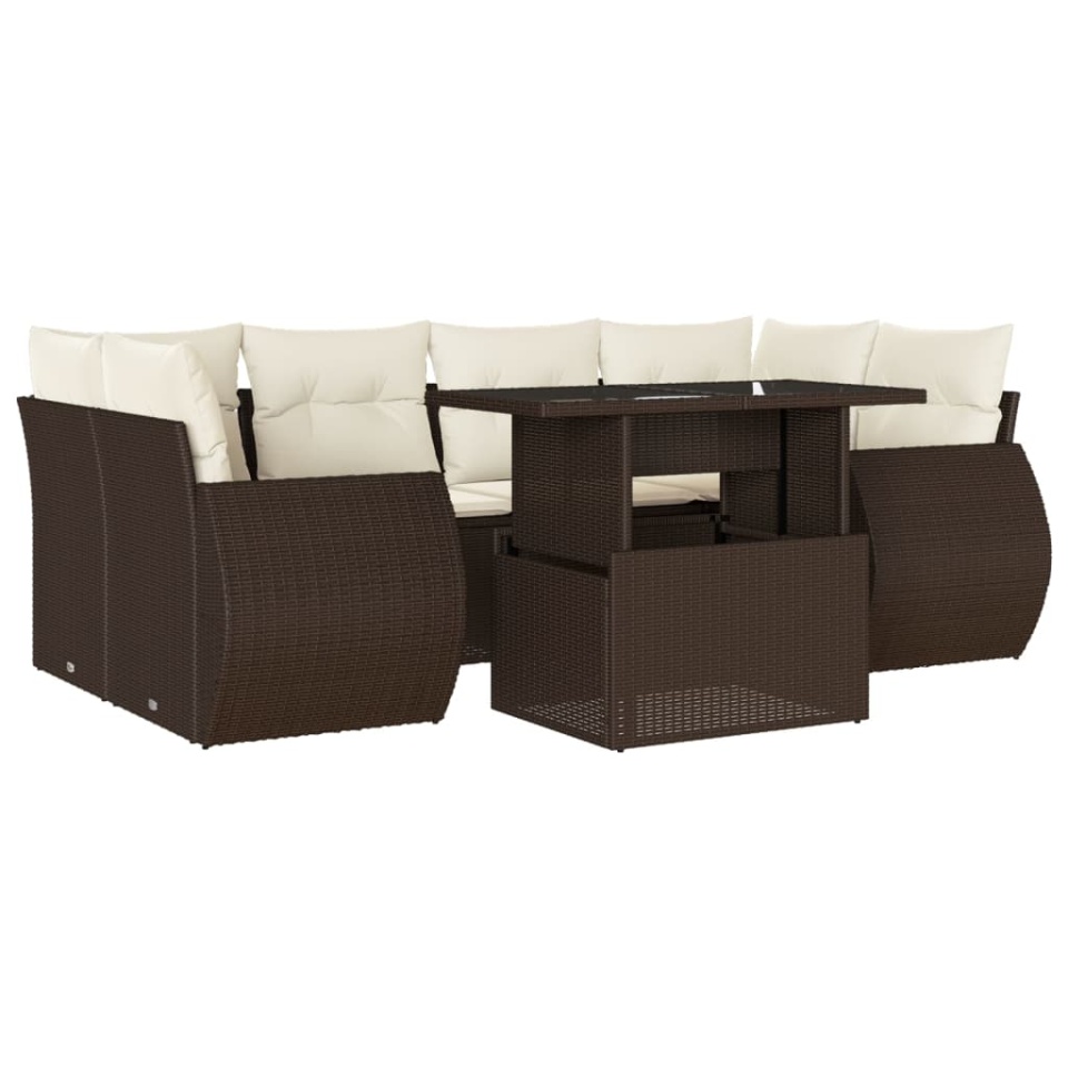 Set canapele de grădină cu perne, 7 piese, maro, poliratan - 1 | YEO