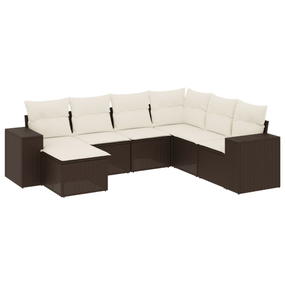 Set canapele de grădină cu perne, 7 piese, maro, poliratan - 1 | YEO