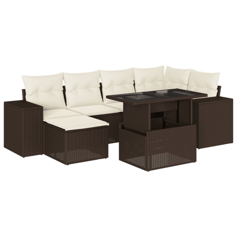 Set canapele de grădină cu perne, 7 piese, maro, poliratan - 1 | YEO