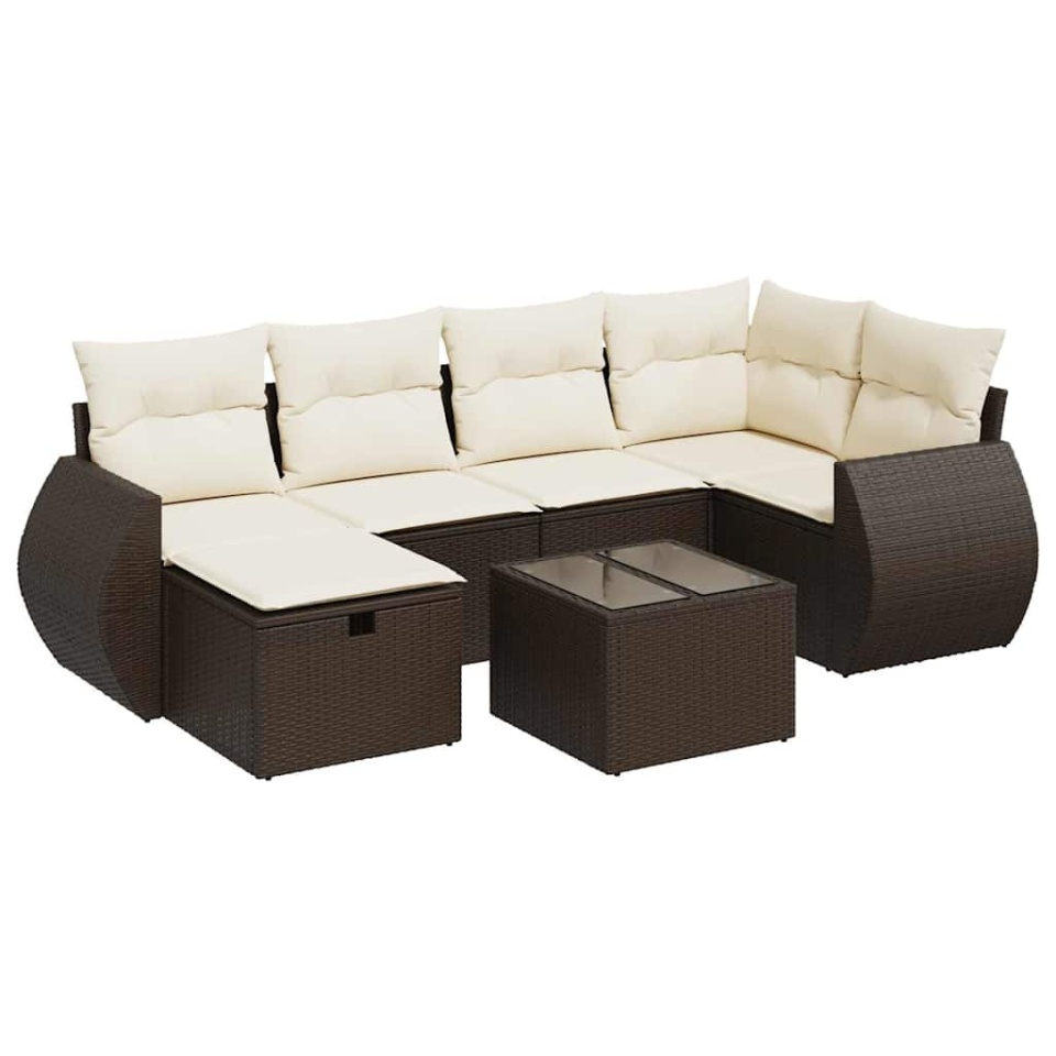 Set canapele de grădină cu perne, 7 piese, maro, poliratan - 1 | YEO