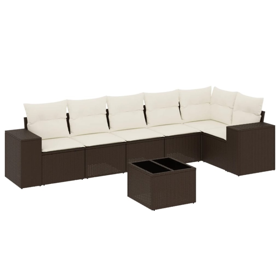 Set canapele de grădină cu perne, 7 piese, maro, poliratan - 1 | YEO