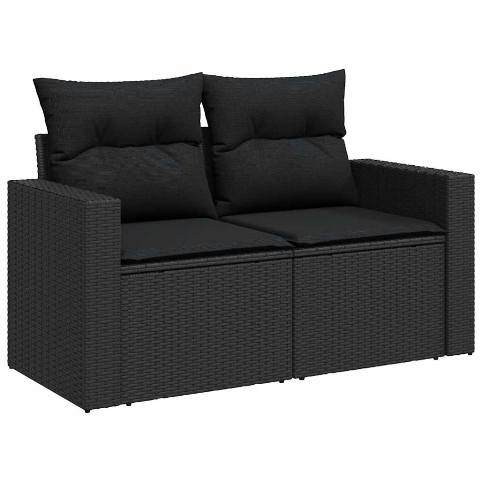 Set canapele de grădină cu perne, 7 piese, negru, poliratan - 3 | YEO