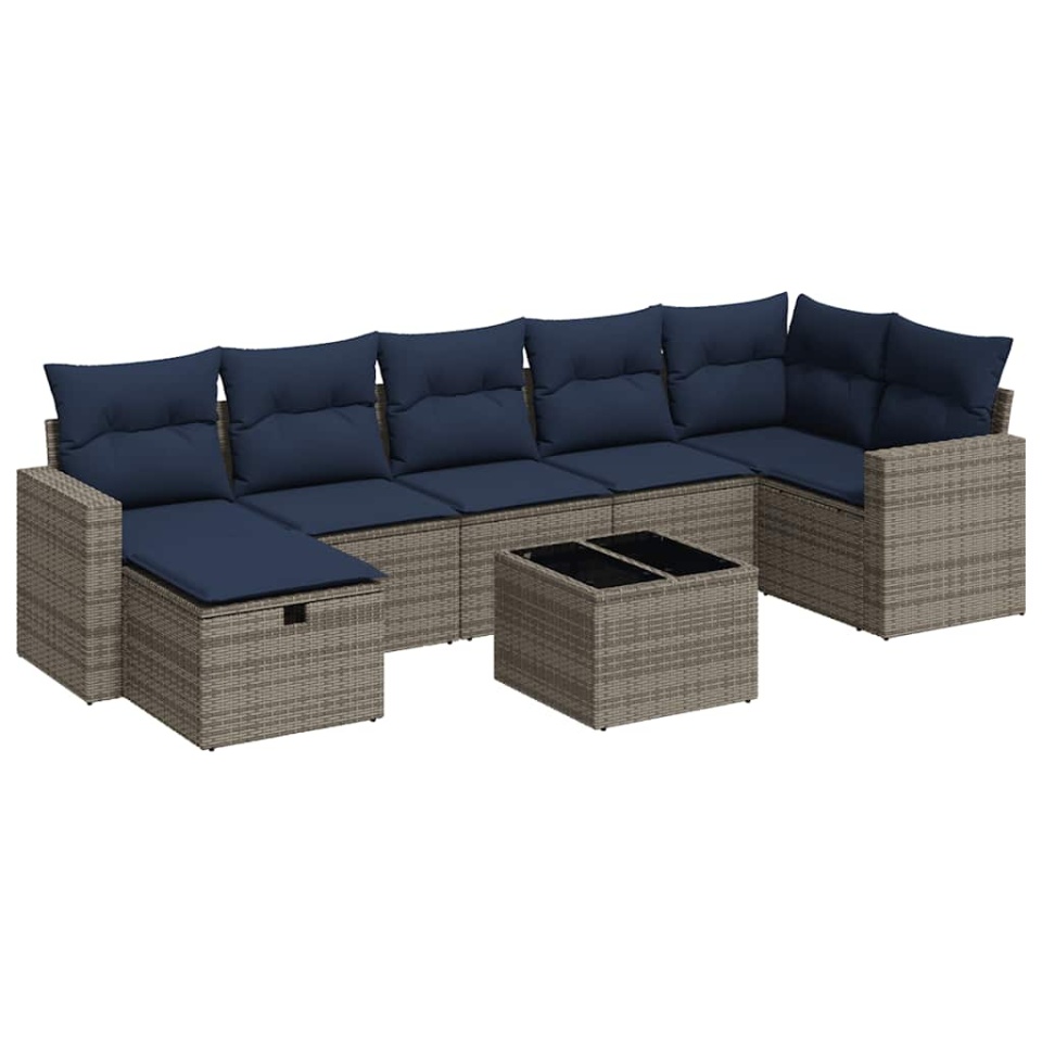 Set canapele de grădină cu perne, 8 piese, gri, poliratan - 1 | YEO