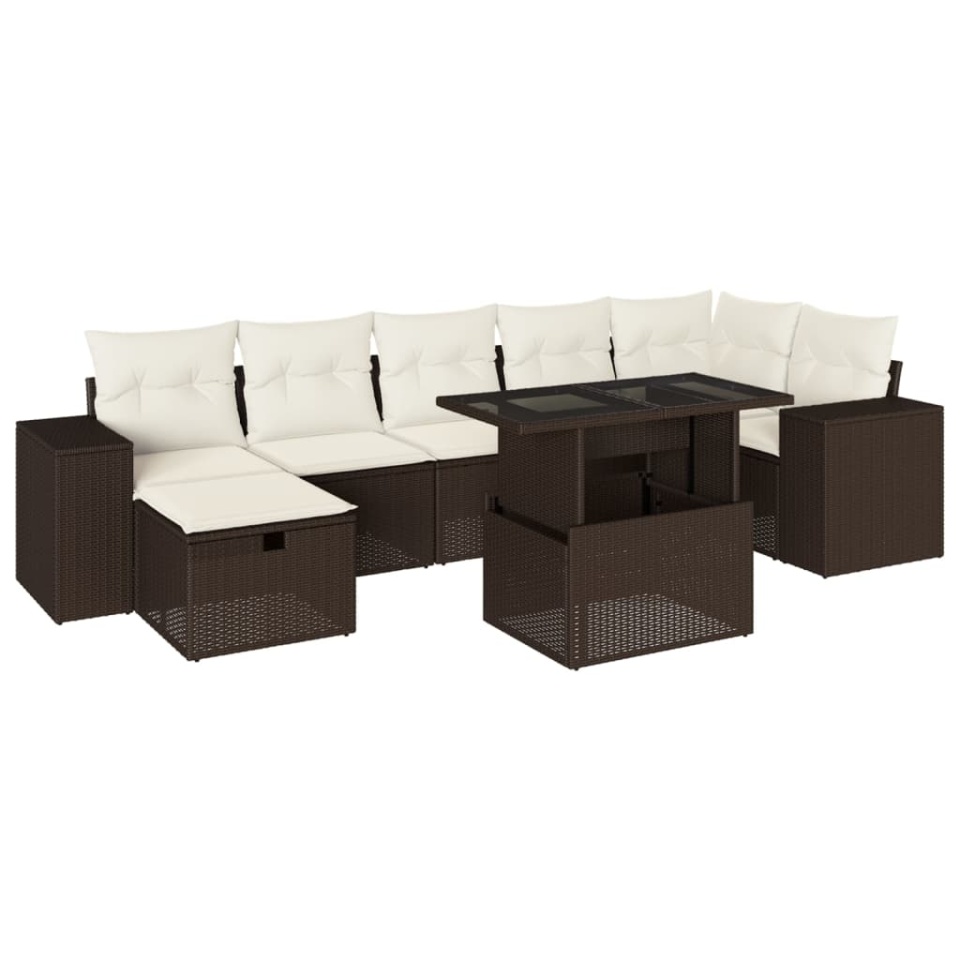 Set canapele de grădină cu perne, 8 piese, maro, poliratan - 1 | YEO
