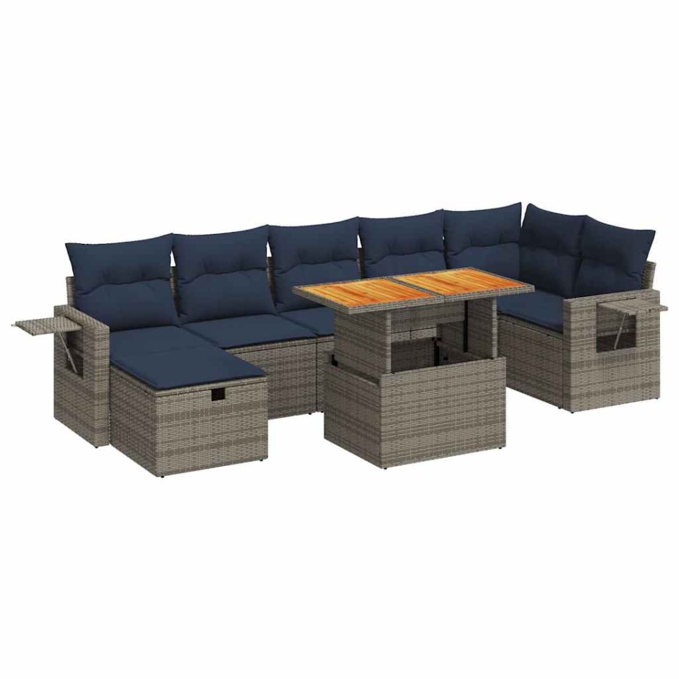 Set canapele de grădină cu perne, 8 piese, maro, poliratan - 1 | YEO