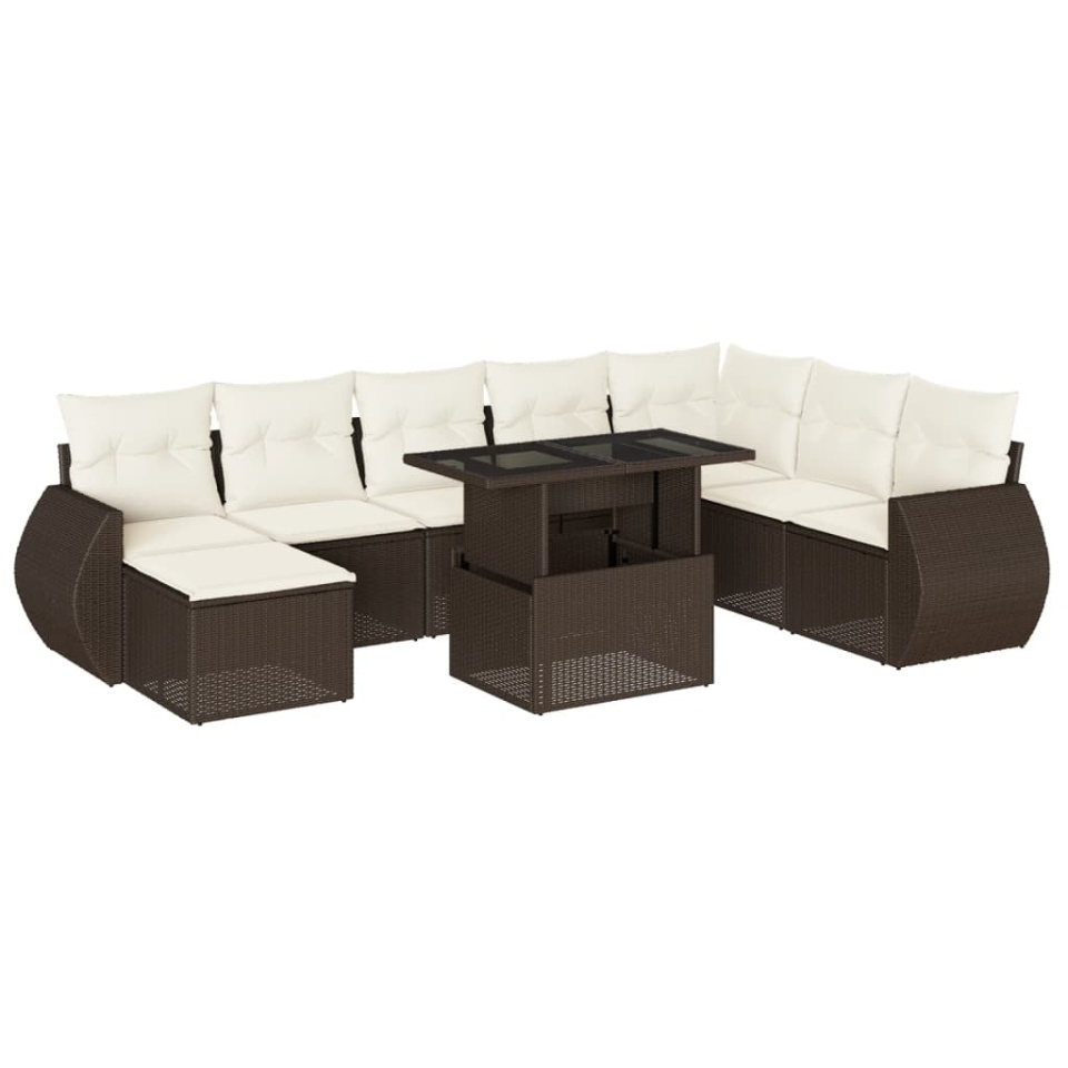 Set canapele de grădină cu perne, 9 piese, maro, poliratan - 1 | YEO