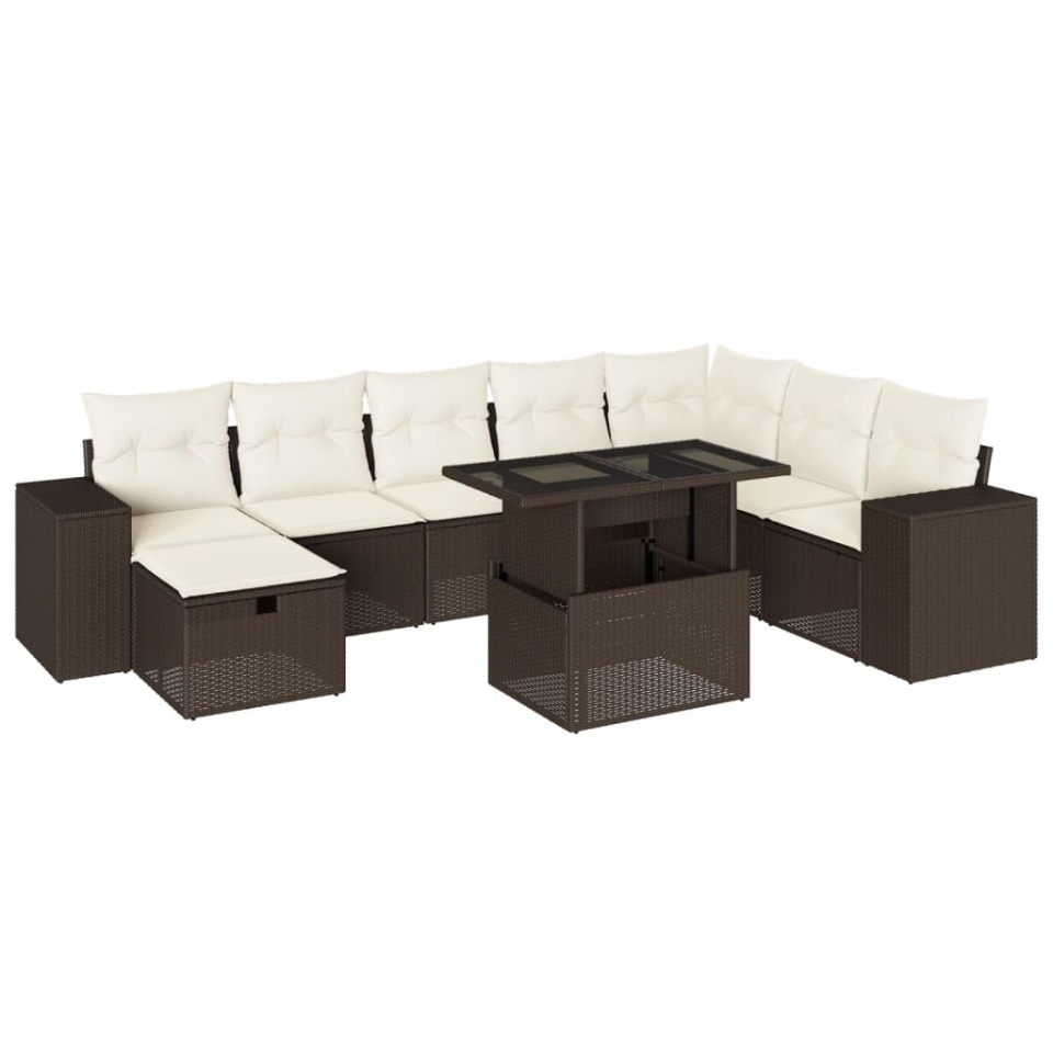 Set canapele de grădină cu perne, 9 piese, maro, poliratan - 1 | YEO