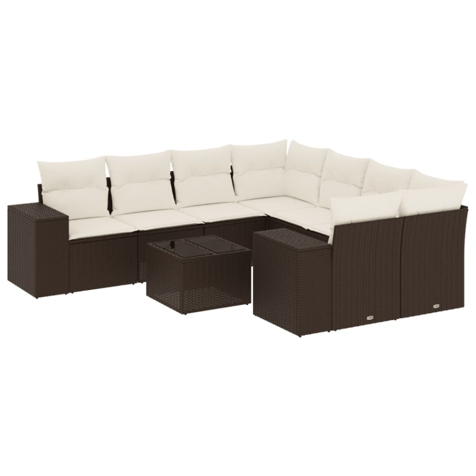 Set canapele de grădină cu perne, 9 piese, maro, poliratan - 1 | YEO