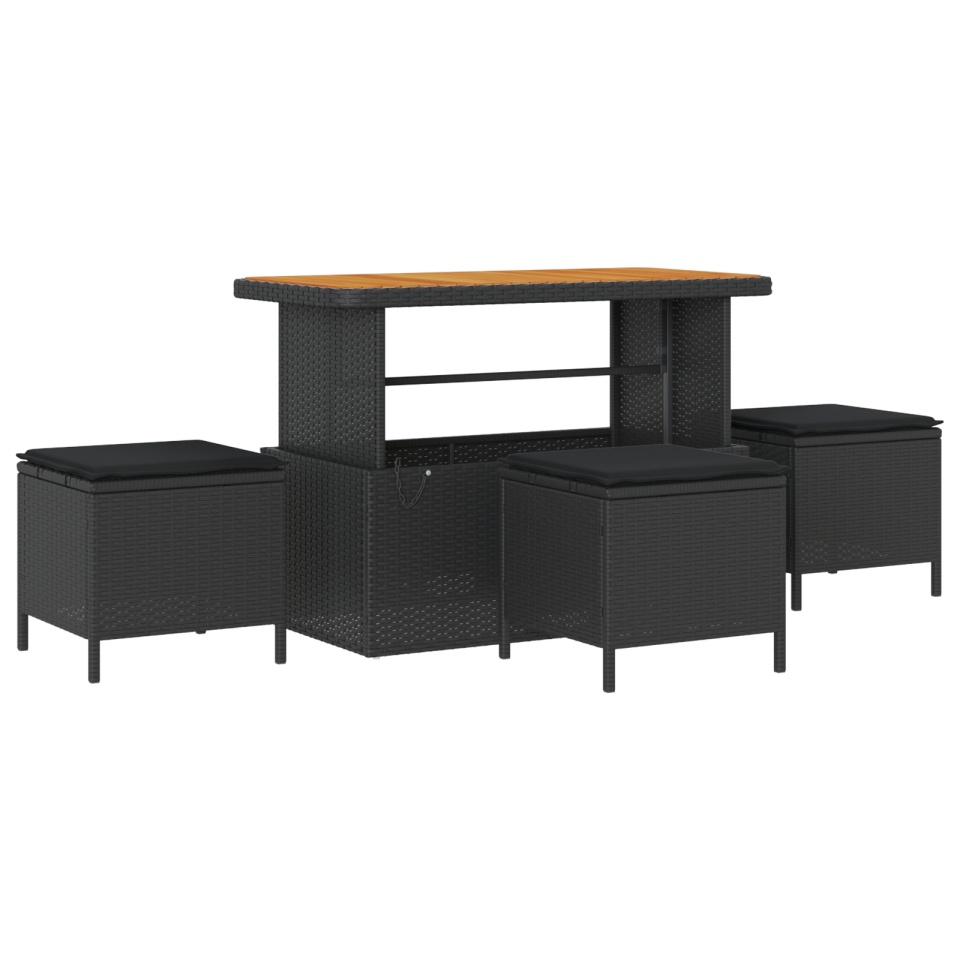Set canapele grădină 13 piese, cu perne, ratan poli negru, Acacia, Set mese grădină 4 piese, cu perne, ratan poli negru, Acacia - 2 | YEO