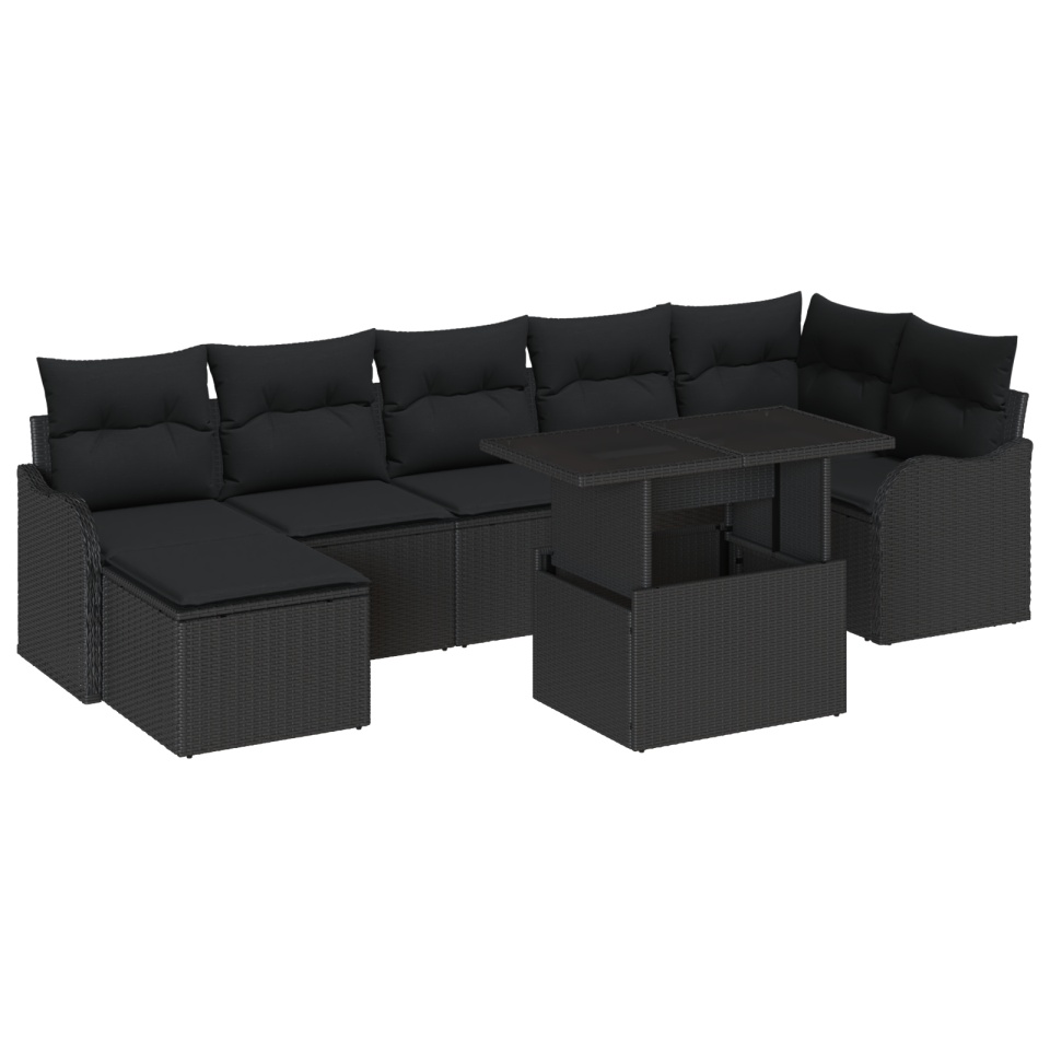 Set canapele grădină 8 piese perne Ratan poli negru, Canapea grădină 2 locuri perne Ratan poli negru - 1 | YEO