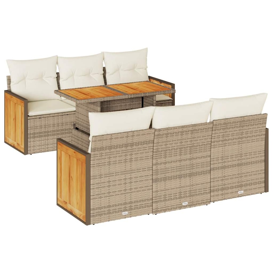 Set canapele grădină cu perne 7 piese bej poliratan/lemn acacia - 1 | YEO