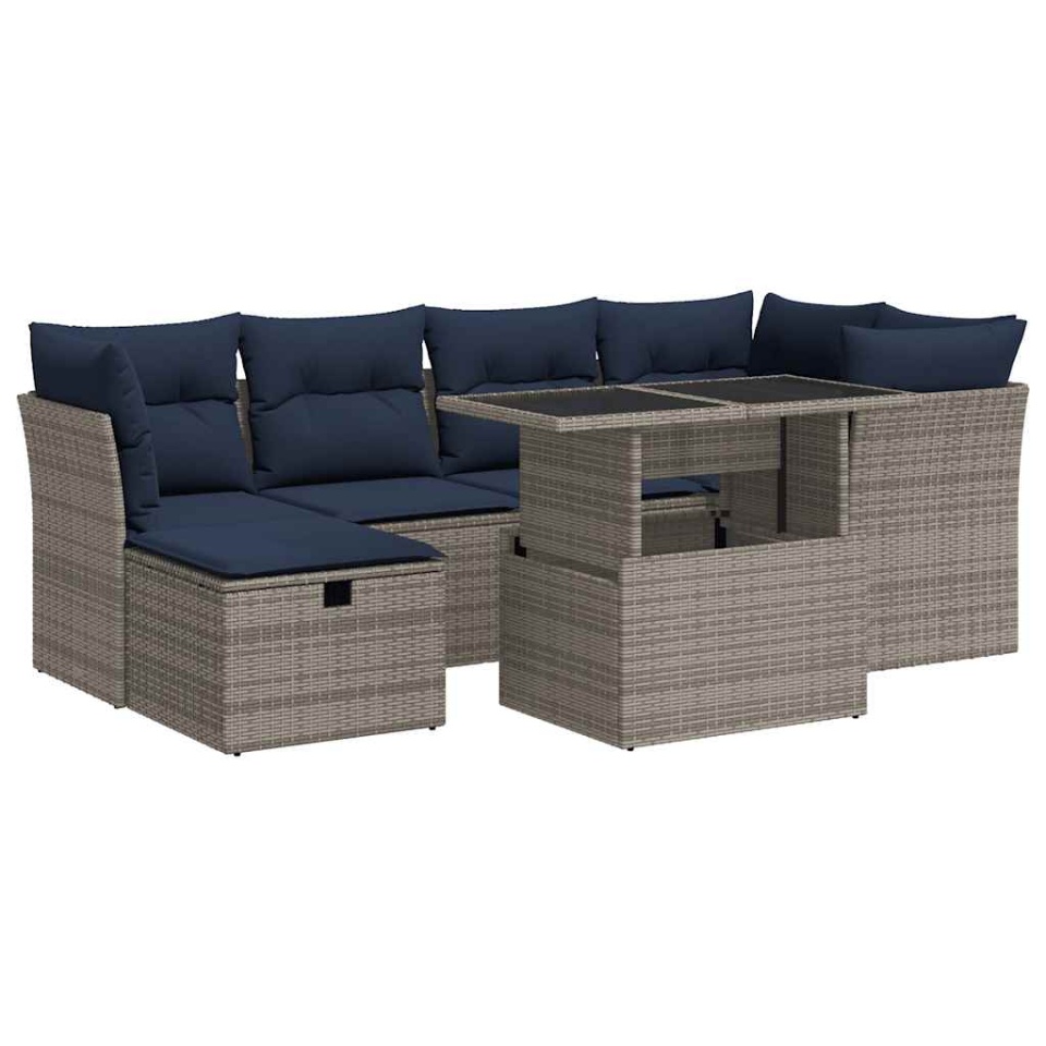 Set canapele grădină cu perne 7 piese gri poliratan/lemn acacia - 1 | YEO