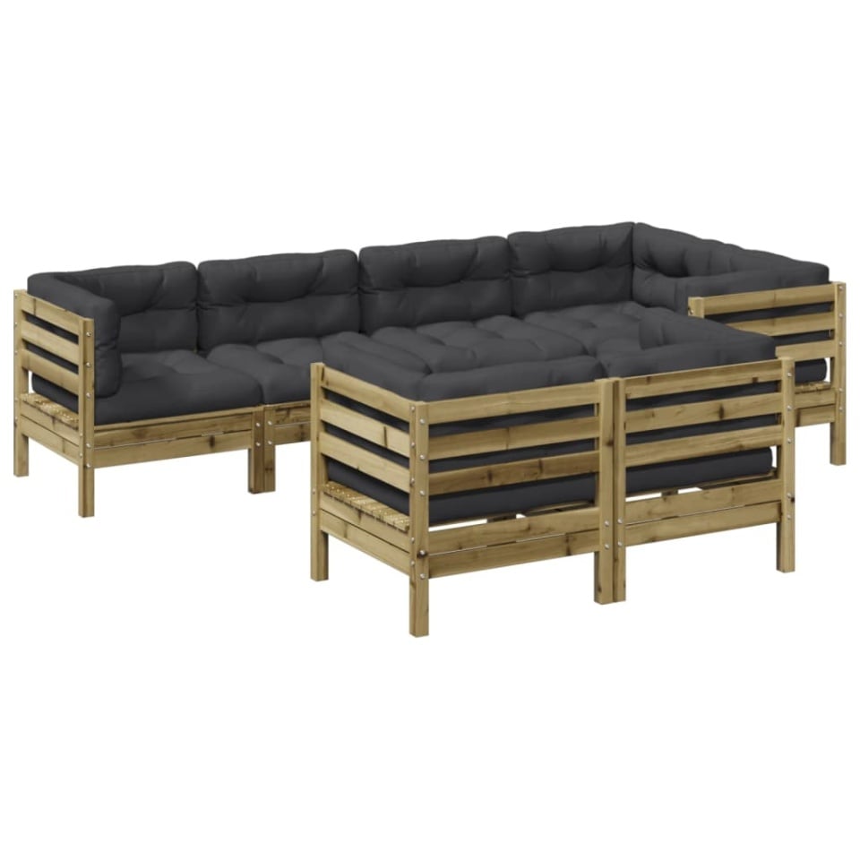 Set canapele grădină cu perne, 7 piese, lemn de pin tratat - 1 | YEO