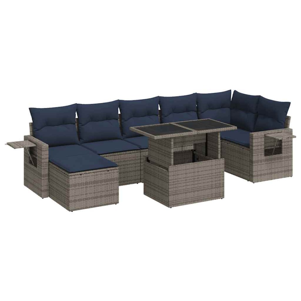 Set canapele grădină cu perne 8 piese gri poliratan/lemn acacia - 1 | YEO