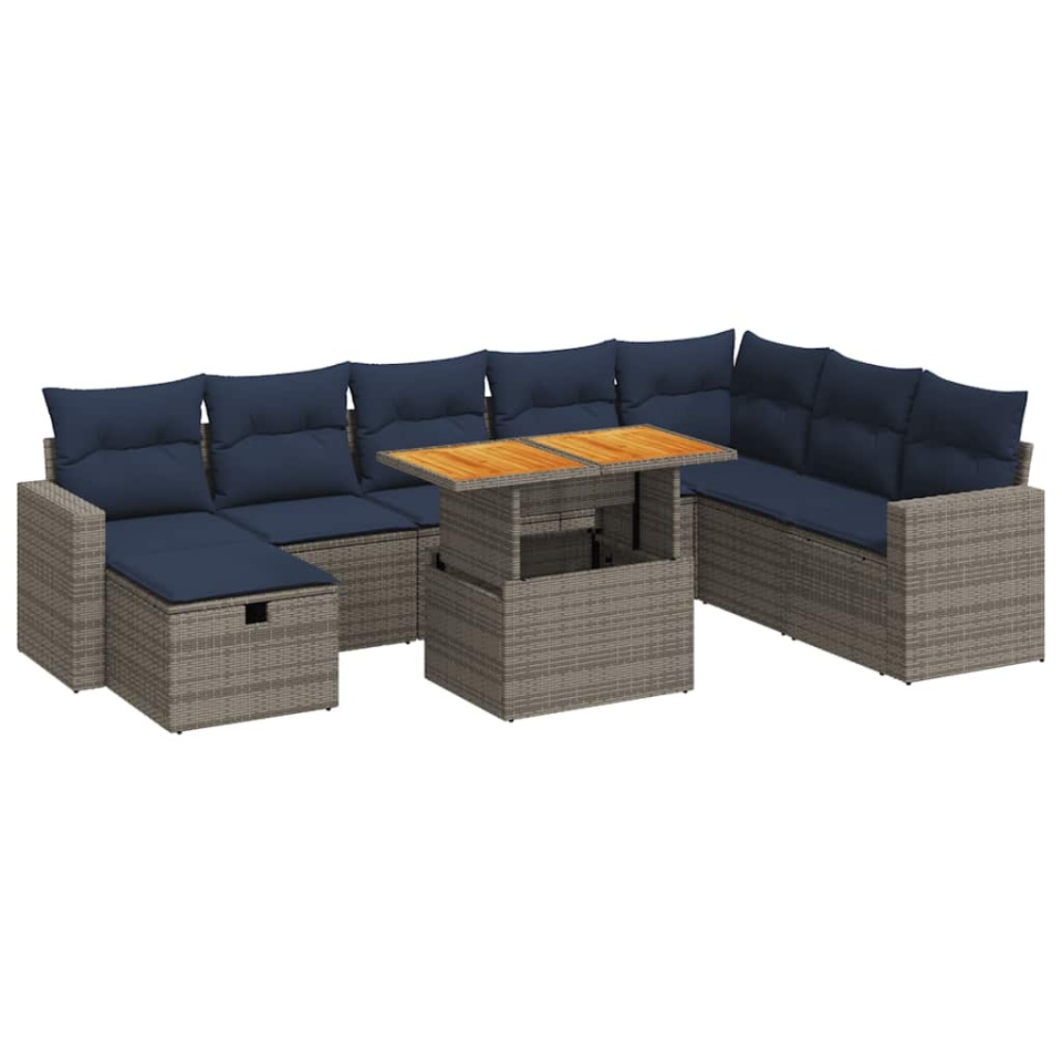 Set canapele grădină cu perne 9 piese gri poliratan/lemn acacia - 1 | YEO